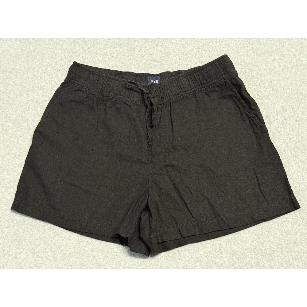 Gap Shorts Women's L Black Linen Blend Drawstring Elastic‎ Waist Casual Summer